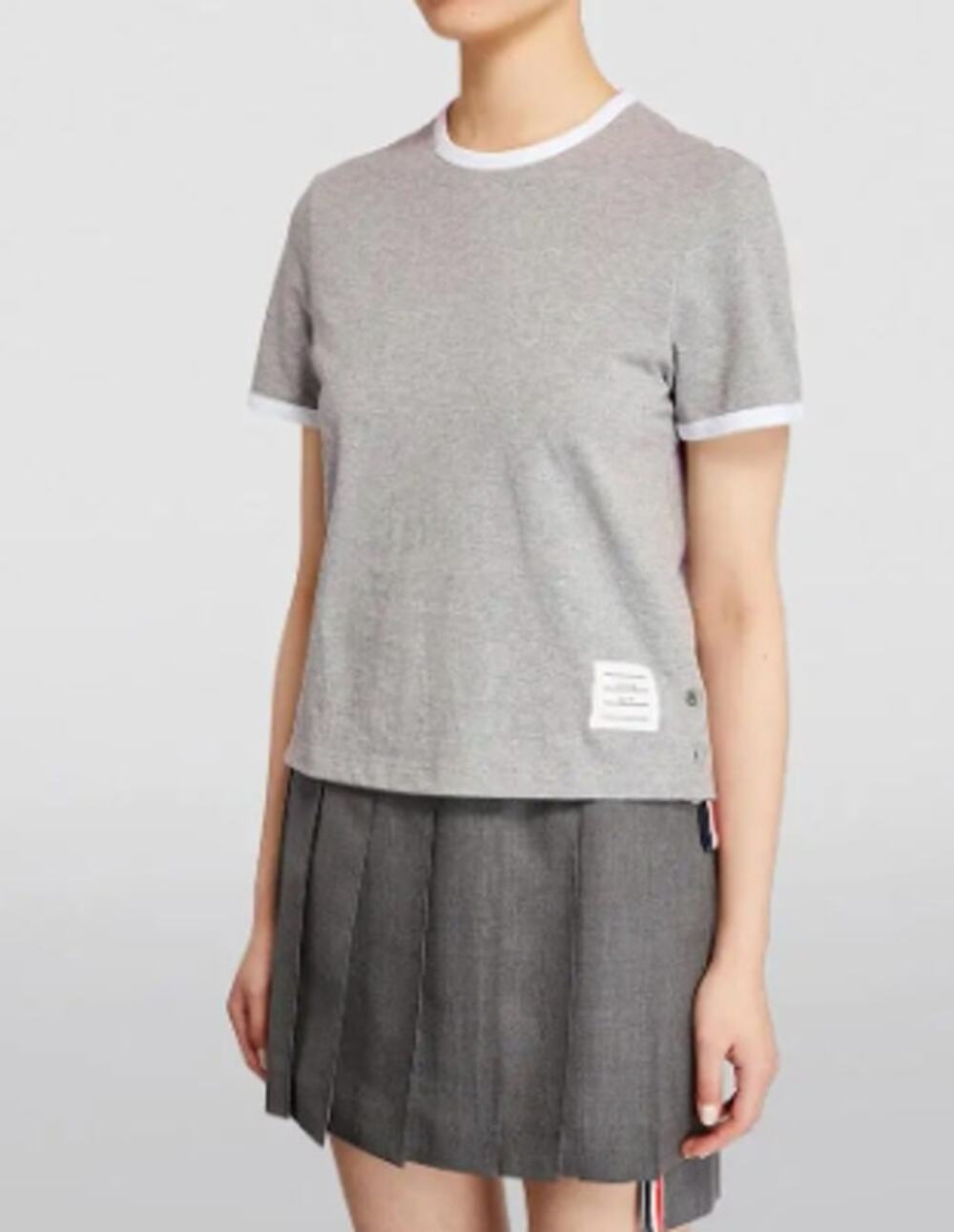 Thom Browne Women's Contrast Trim Ringer Short Sleeve T-Shirt Size 36 / US 0